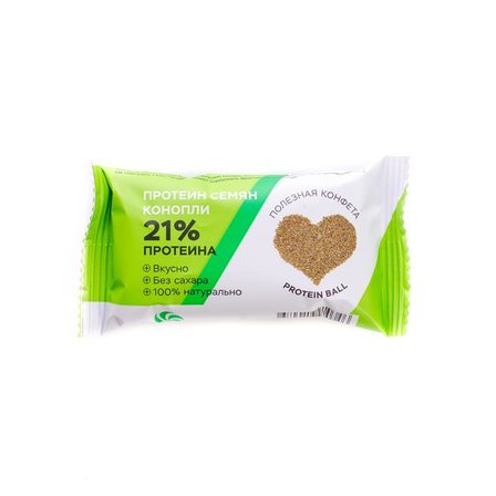Полезные конфеты HealthyBall Protein 28 гр (14 гр*2 шт) Семена конопли