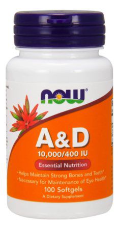 NOW Foods Vitamin A + D 10000/400 (100 гелевых капсул) витамины А и Д