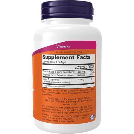 NOW Foods E - 400 Mixed Tocopherols (100 гел. капсул) витамин Е