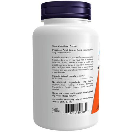 NOW Foods L - Citruline 750 mg (90 капсул) аминокислота Л - Цитрулин