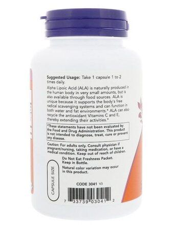 NOW Foods Alpha Lipoic Acid 100 mg (60 вег. капсул) альфа - липоевая кислота