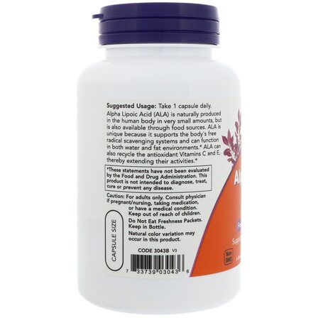 NOW Foods Alpha Lipoic Acid 250 mg (120 вег. капсул) альфа - липоевая кислота