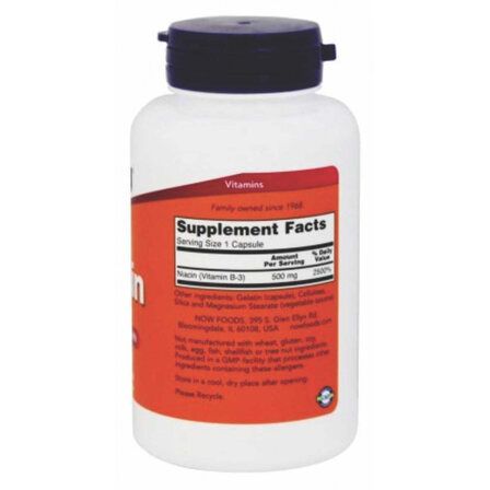 NOW Foods B - 3 Niacin 500 mg (100 вег. капсул) витамин В3 (группа В)