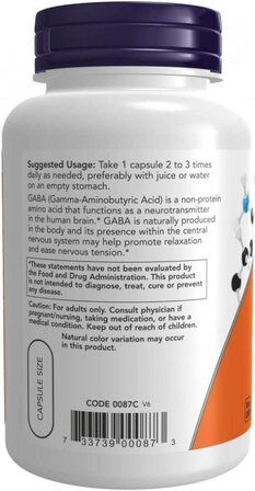 NOW Foods GABA 500 mg (100 вег. капсул) гамма аминомасляная кислота