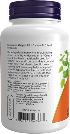 NOW Foods Maca 500 мг (100 веганских капсул) экстракт маки