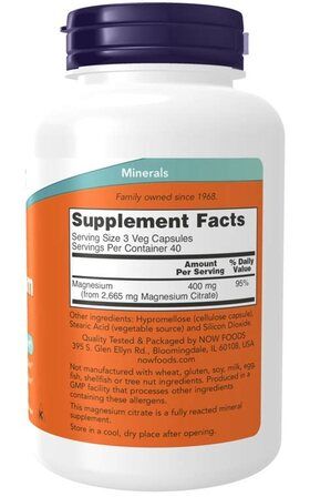 NOW Foods Magnesium Citrate (90 веганских капсул) магния цитрат