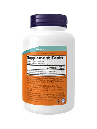 NOW Foods Magnesium Citrate 200 мг (100 таблеток) магния цитрат