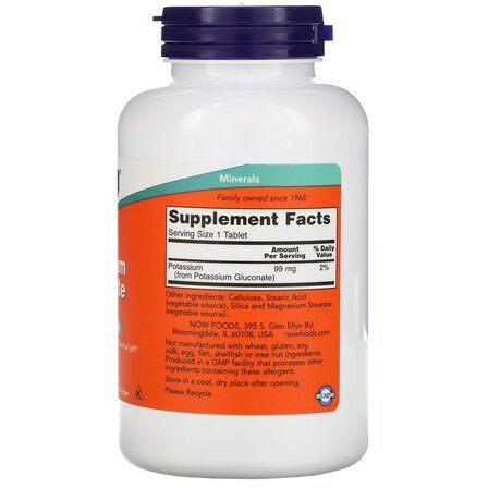 NOW Foods Potassium Gluconate 99 mg (250 таб.) калий глюконат