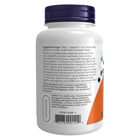 NOW Foods Taurine 1000 mg (100 веганских капсул) аминокислота Таурин