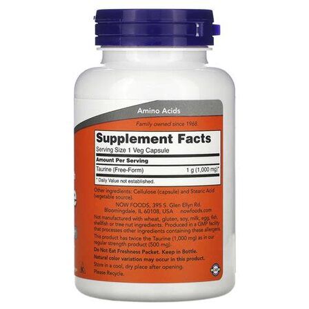 NOW Foods Taurine 1000 mg (100 веганских капсул) аминокислота Таурин