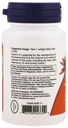 NOW Foods Vitamin A 25 000 IU (100 гелевых капсул) витамин А