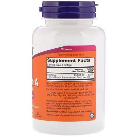 NOW Foods Vitamin A 25 000 IU (100 гелевых капсул) витамин А