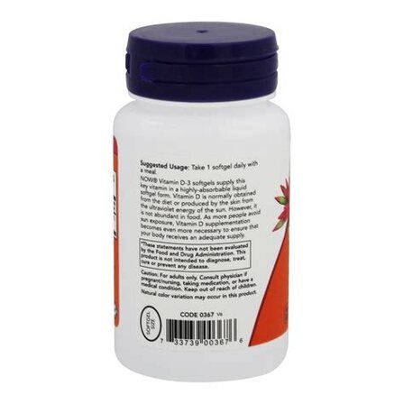 NOW Foods Vitamin D3 2000 IU (120 гелевых капсул) витамин Д3 холикальцеферол