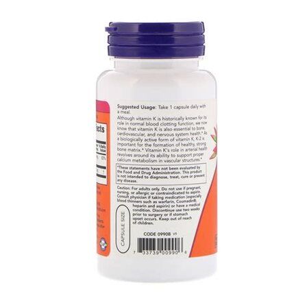 NOW Foods Vitamin K-2 100 mcg (100 веганских капсул) витамин К2