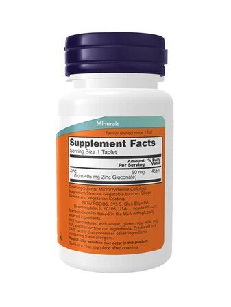 NOW Foods Zinc Gluconate 50 mg (250 таблеток) минерал цинк глюконат