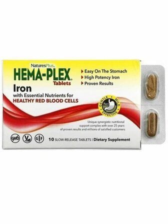 Natures Plus Железо Hema-Plex (10 таблеток) в коробке, с ко - факторами