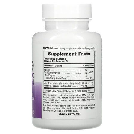 Natures Plus Immune Zinc Lozenge (60 жевательных пастилок) цинк + медь, вкус - ягоды