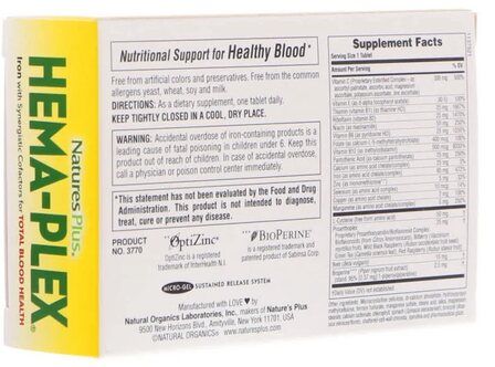 Natures Plus Железо Hema-Plex (10 таблеток) в коробке, с ко - факторами