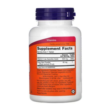 NOW Foods Vitamin C 500 mg + Rose Hips (250 таблеток) витамин С с шиповником