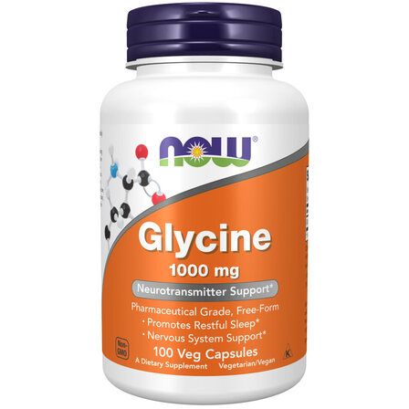 NOW Foods Glycine 1000 mg (100 веганских капсул) глицин для иммунитета