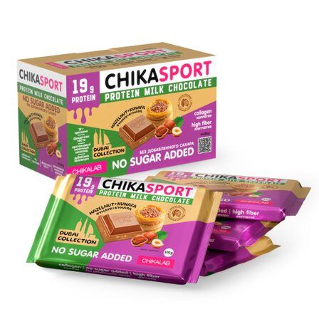 CHIKALAB ChikaSport Шоколад молочный с фундучной пастой и хрустящим тестом (100 г) без сахара